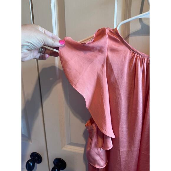 Vince Camuto Coral Peach Flutter Ruffle Sleeve Sleeveless Top Blouse Sz. L - Picture 10 of 12